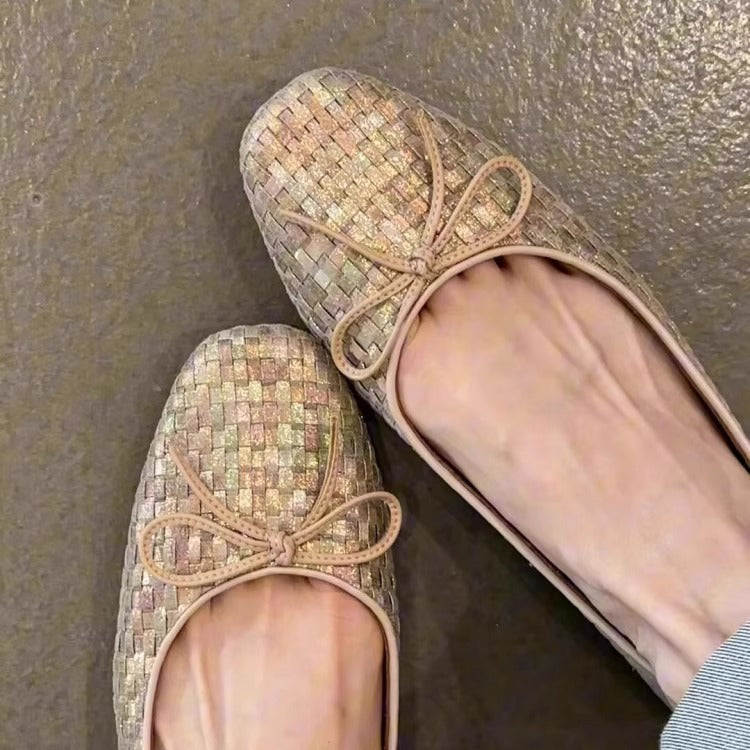Woven Bow Flat Ballet Summer Temperament Soft Slippers