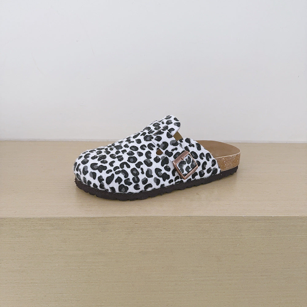 Women's Buckle Leopard Print Summer Closed Toe Half Support Slip-on Lofter Women's Casual Shoes