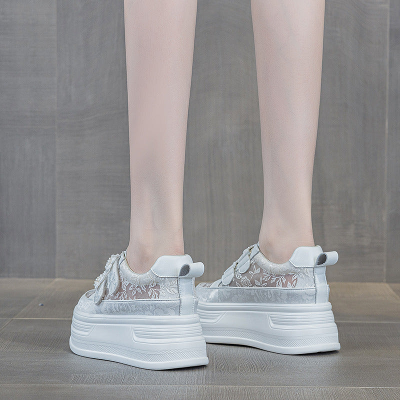 Women's Velcro White Summer Platform Mesh Surface Breathable Fresh Women's Casual Shoes