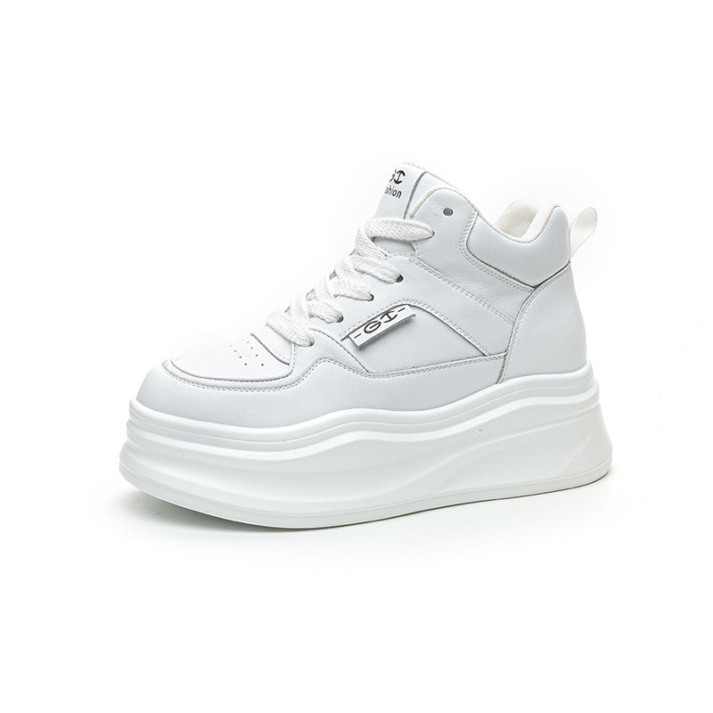 Women's & Children's Thick Bottom Height Increasing Insole Leisure High Top Leather Shoes