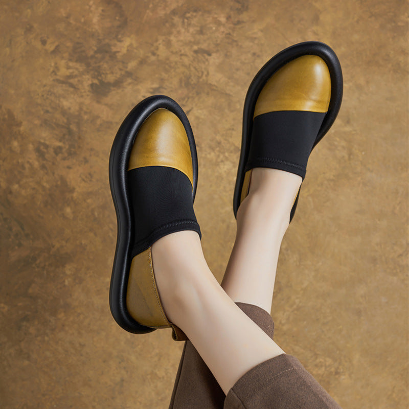 Women's Autumn Genuine Retro Platform Fashion Slip-on Flat Stretch Pumps Pointed Women's Casual Shoes
