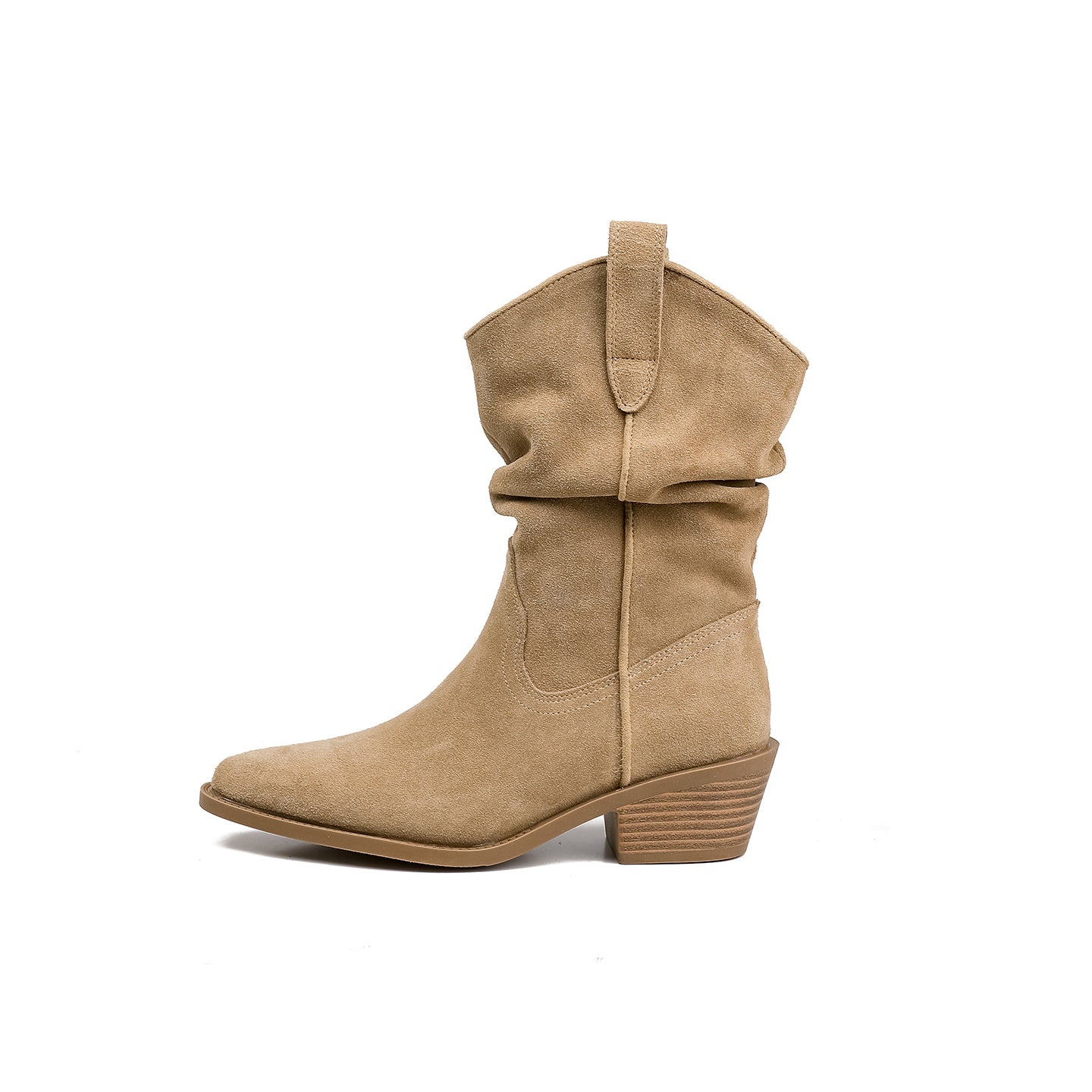 Women's Middle Height Increasing Insole Chunky Ankle Skinny Pleated Pile Heels
