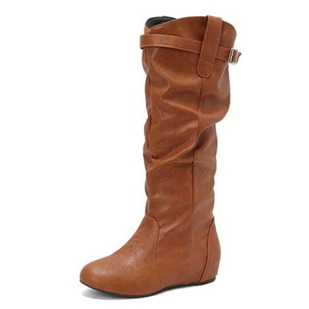 Women's Flat Solid Color Pleated Retro Boots