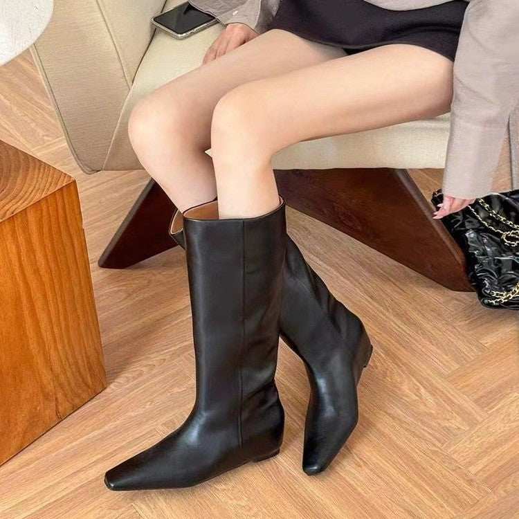 Increasing Insole Wedge Retro Pointed Toe Skinny Niche Boots