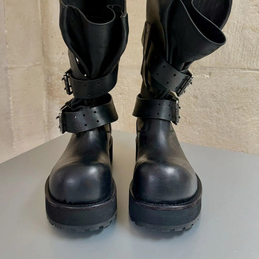 Belt Buckle Poison Drawstring Big Tube Circumference Thick Bottom Boots