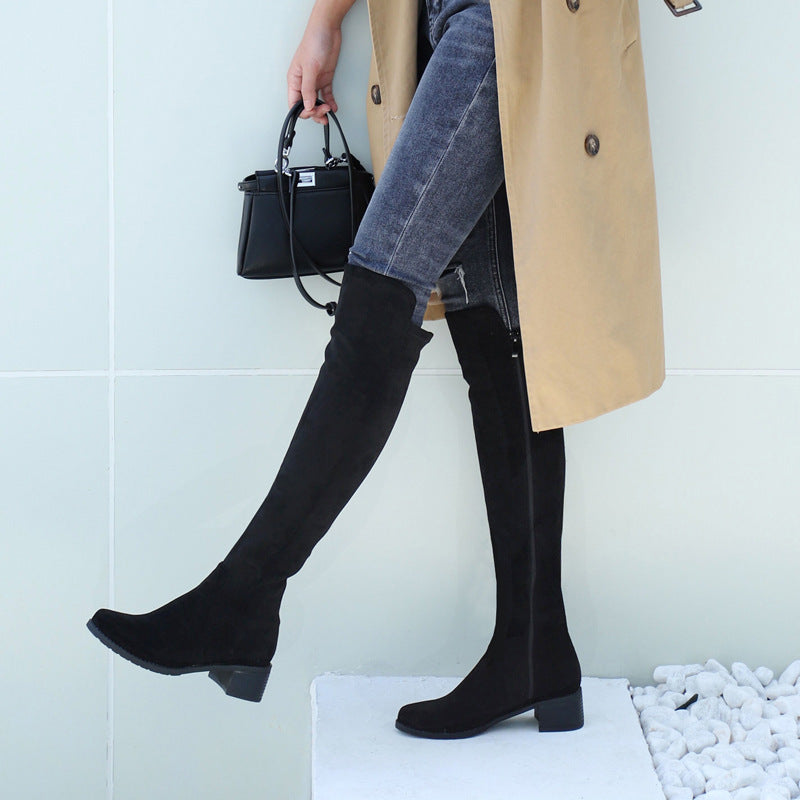 Women's Small Tall Thin Knight Widened Suede Women's Leather Boots