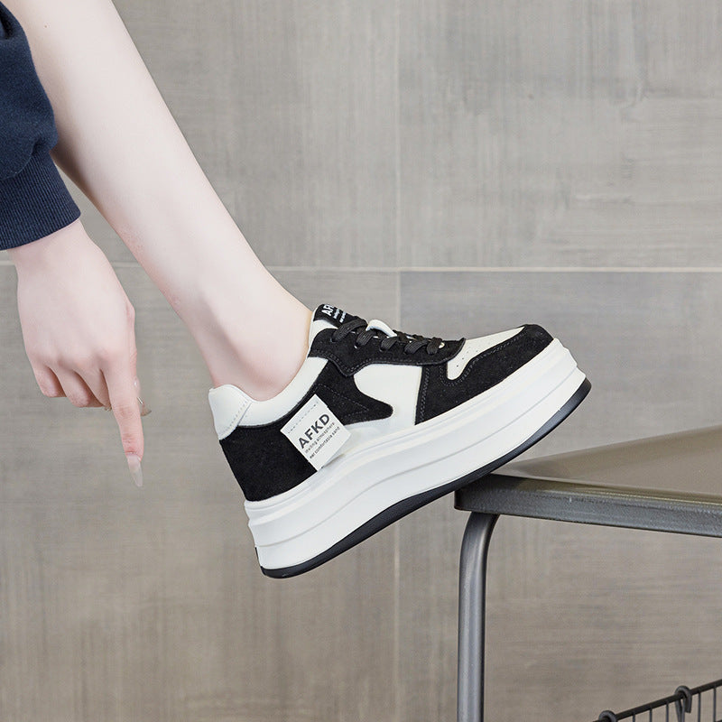 Women's White Platform Bottom Heighten Soft Show Sneakers