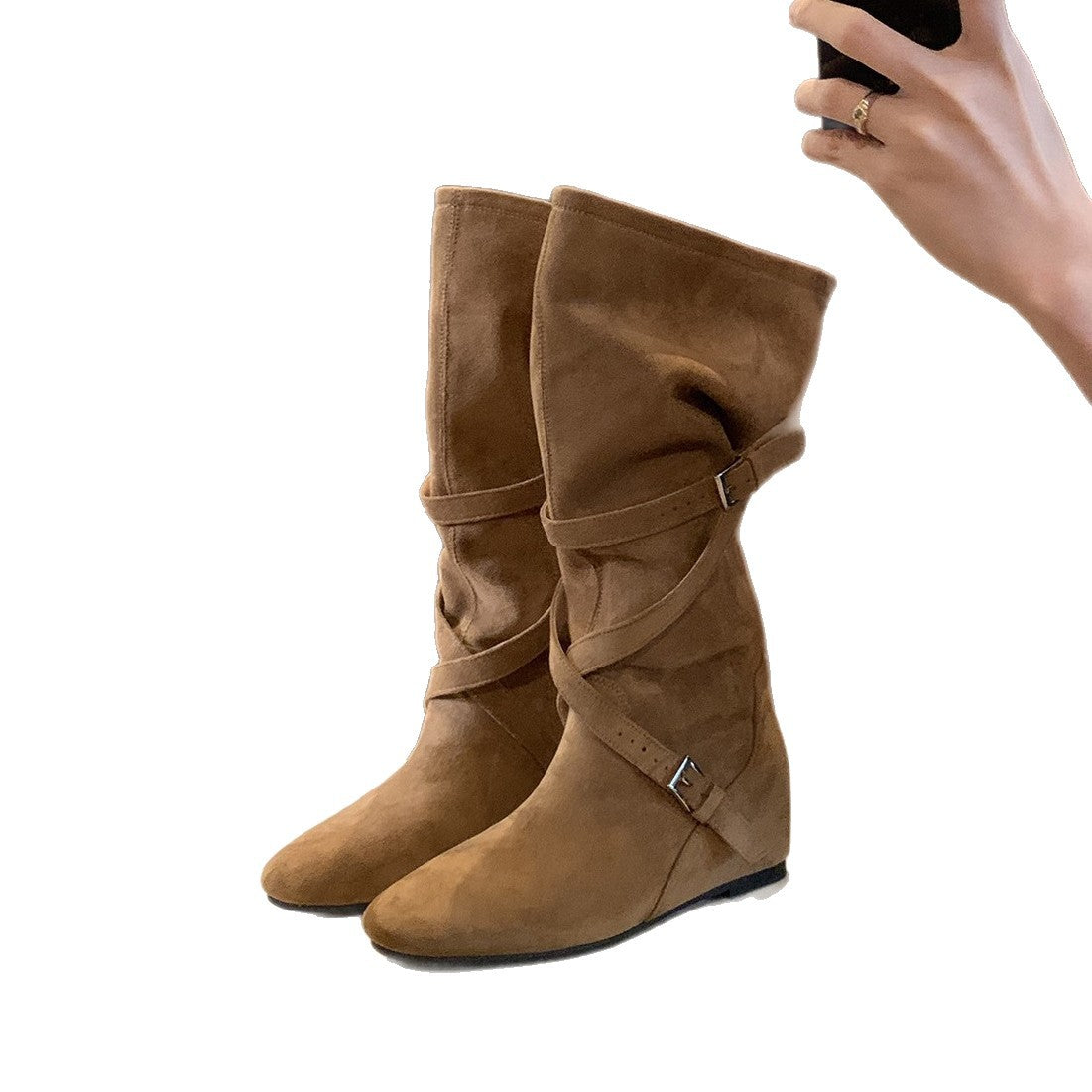 Women's Western Cowboy Korean Round Head Buckle Soft Boots