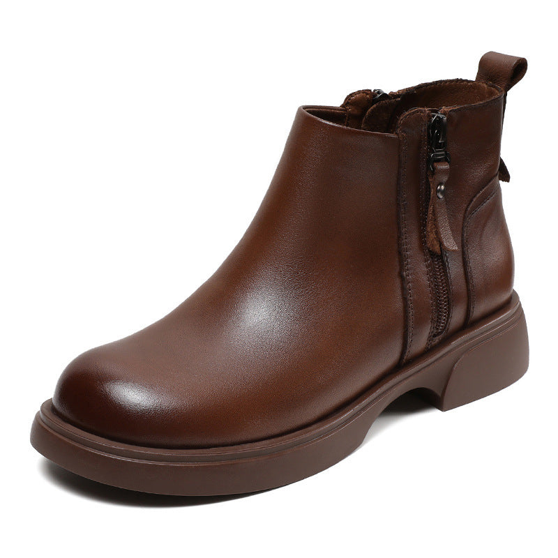 Women's Martin Side Zipper Autumn Flat Ankle Women's Leather Boots