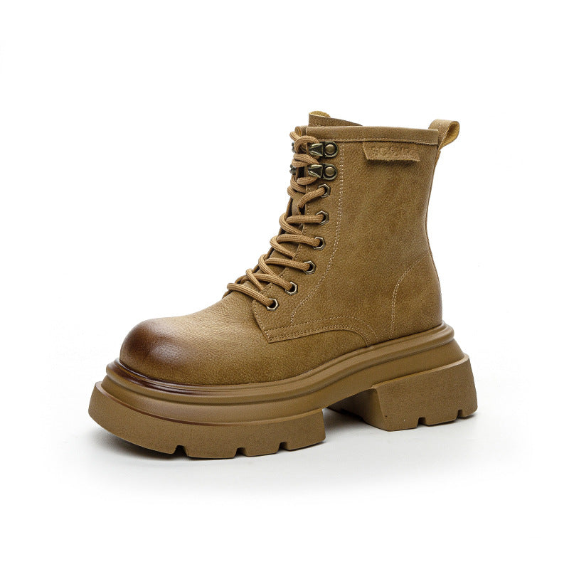 Women's Platform Martin Autumn Fashion Retro Ankle Big Head Women's Leather Boots