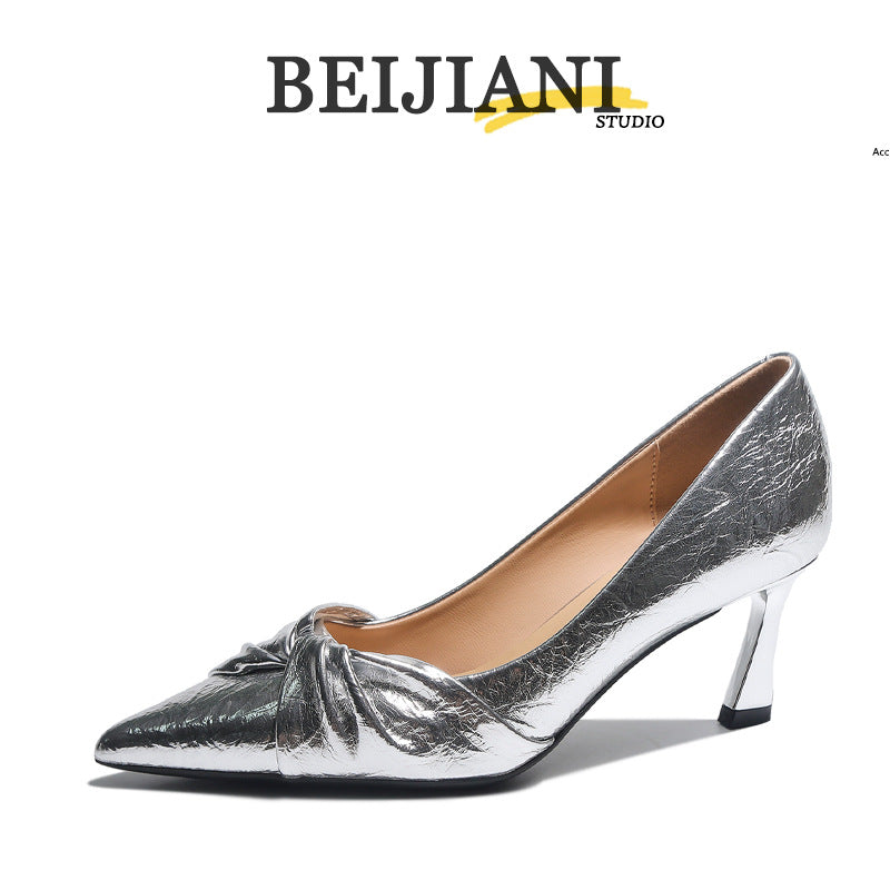 Women's Sheepskin Pointed Toe Twisted High Stiletto Women's Fashion Shoes