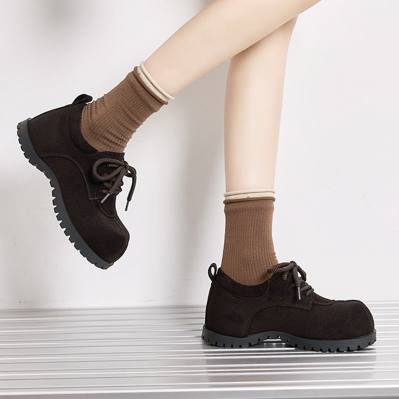 Women's With Hidden Big Head Frosted Derby Thick Bottom Retro Women's Casual Shoes