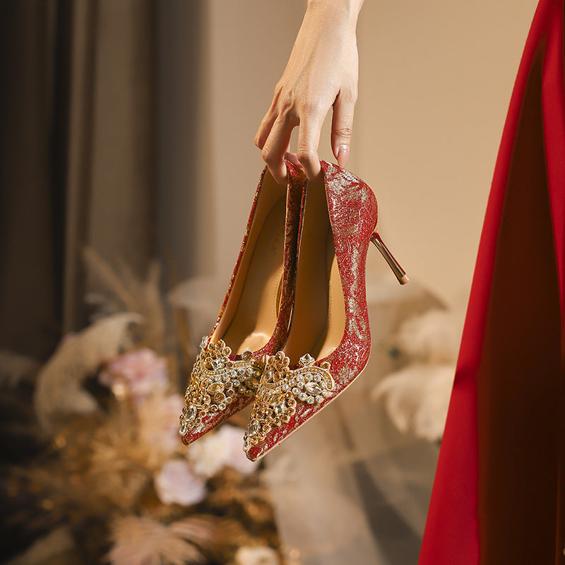 High Chinese Style Bridal Engagement Toast Women's Fashion Shoes