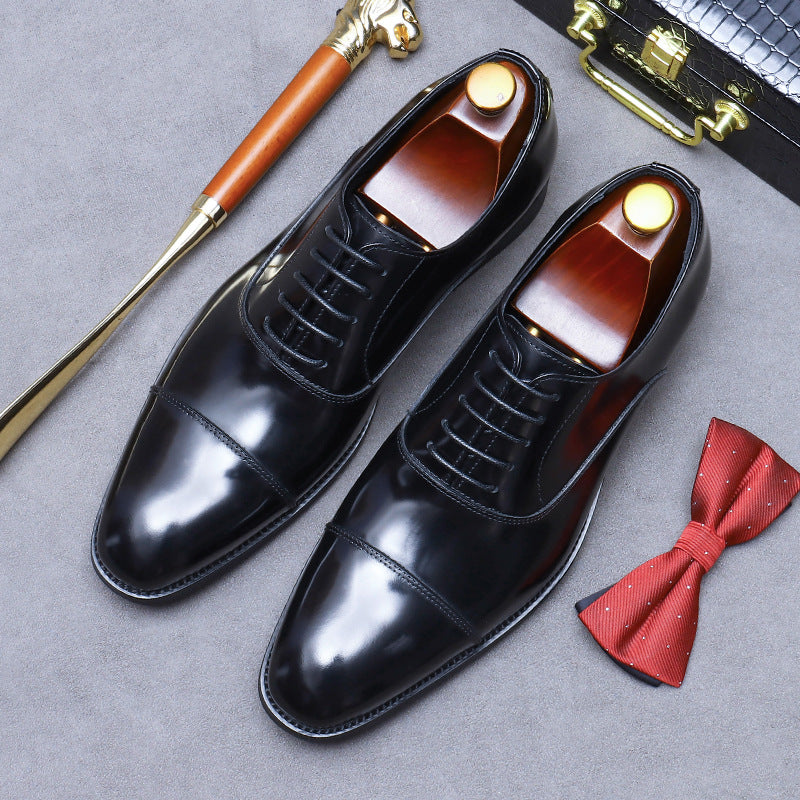 Men's European Style Handmade Genuine Glossy Three Leather Shoes