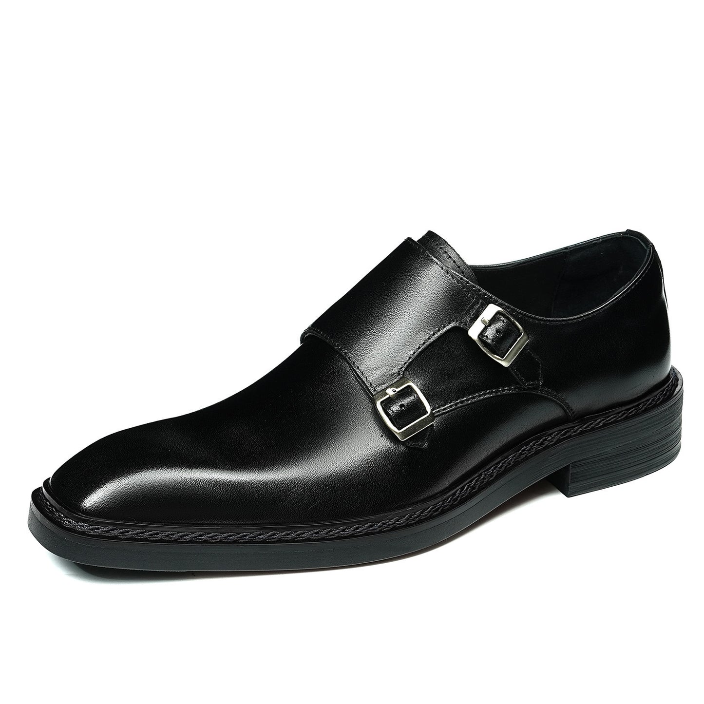 Men's Square Toe Genuine Formal Wear Norwegian Seam Buckle Men's Business Leather Shoes