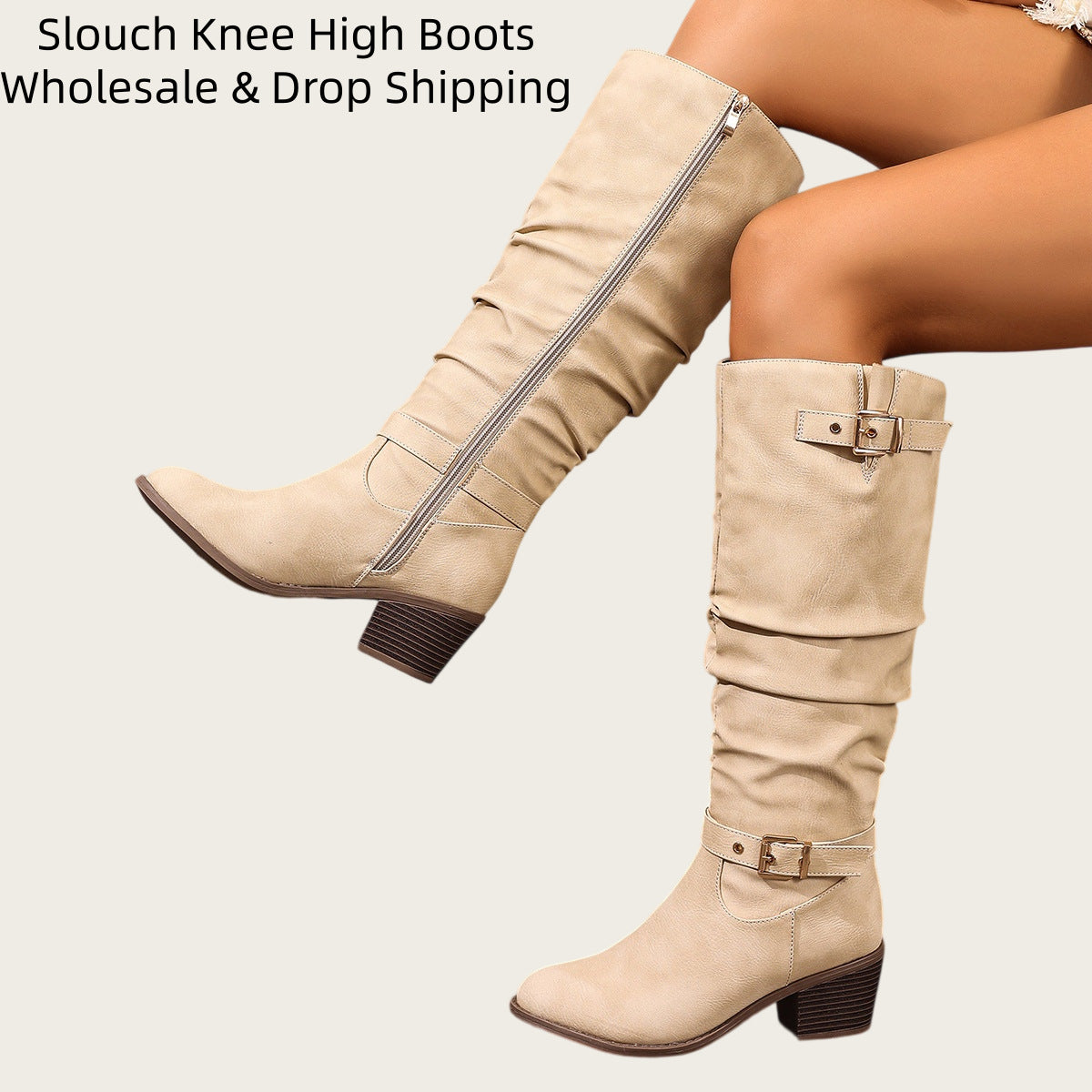 Women's Size Autumn Retro Pile Style Fashion Side Zipper Round Toe Women's Leather Boots