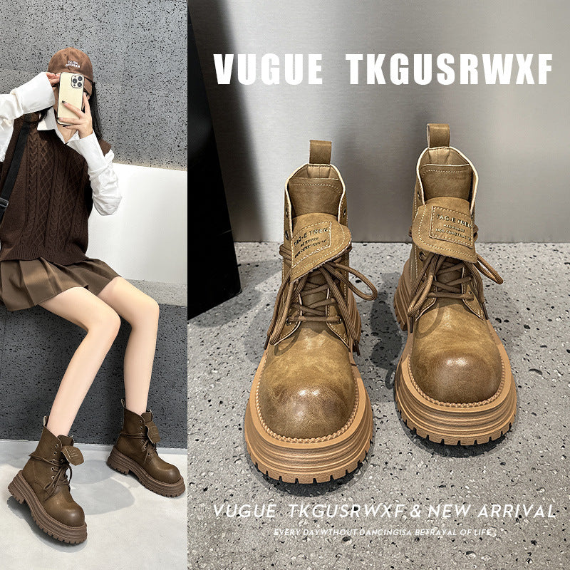 Style Retro Distressed British Martin Female Booties Western Women's Leather Boots