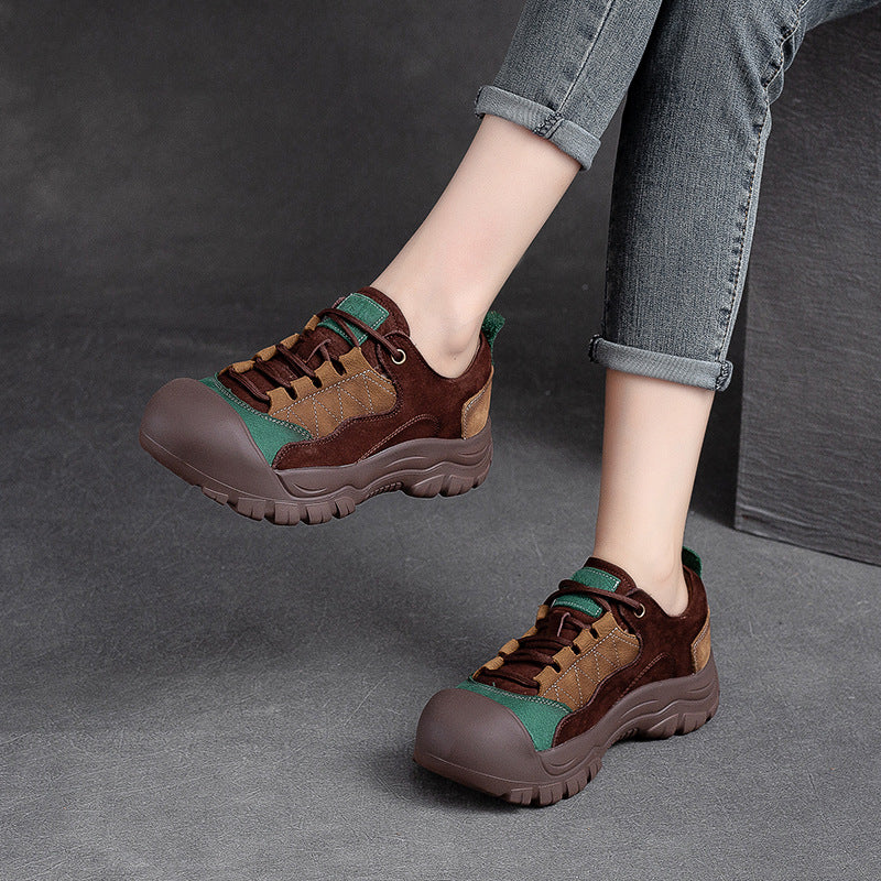 Women's Shu Closed Toe Ugly Cute Single Front Color Matching Retro Women's Casual Shoes