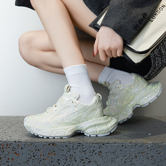 Women's Starry Rhinestone Thick-soled Fried Street Dad Springtide Women's Sports Shoes