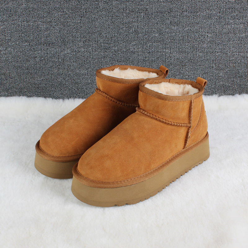 Innovative Cowhide Warm Platform Female Heightened Snow Boots