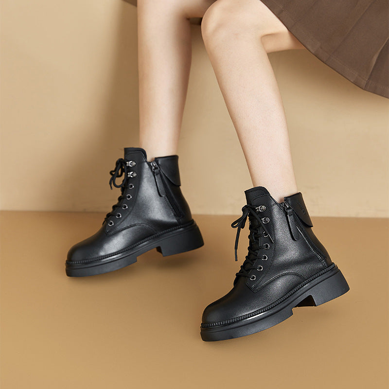 Women's Autumn Genuine Retro Martin Korean Double-sided Women's Leather Boots