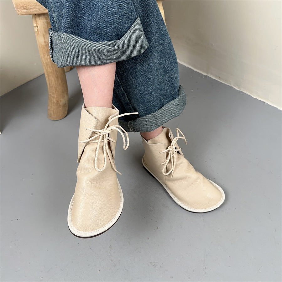 Women's Large Size Martin Outdoor Classic Style Round Toe British Chelsea Women's Leather Boots