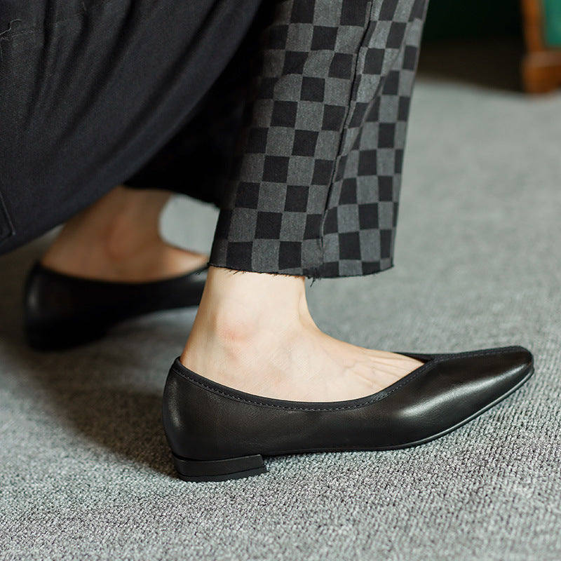 Cowhide Square Toe Low Low-cut Grandma Heels