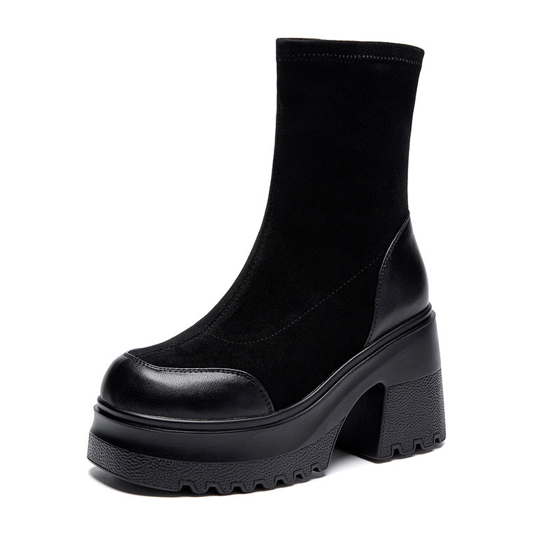 Women's Stretch Autumn Platform Speed Trainer Socks Women's Leather Boots