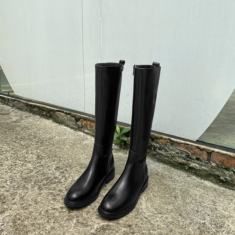 Women's High-grade Thick Bottom Side Zipper Flat Boots