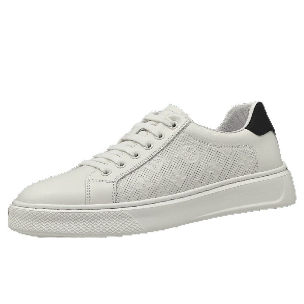 Men's Cowhide Easy Wear Thick Bottom Breathable White Men's Board Shoes
