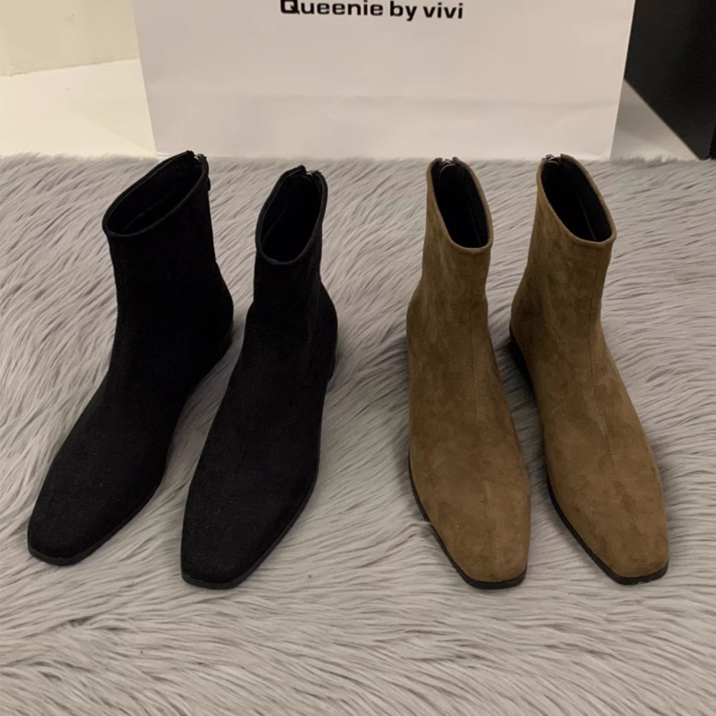 Women's Cowhide Ankle Female Square Toe Suede Korean Style Small French Women's Leather Boots