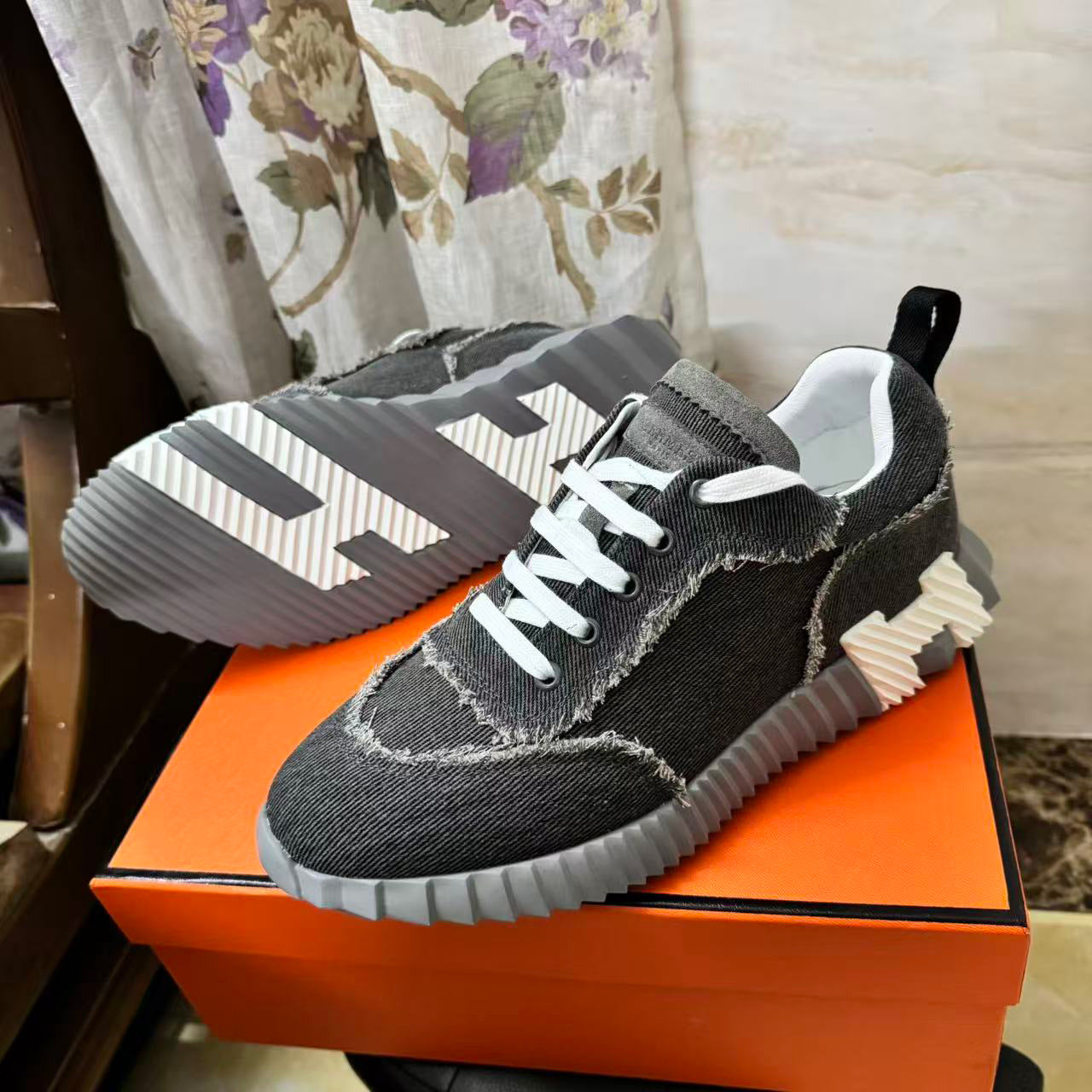 Men's Color Matching Denim Lace Up Breathable Men's Casual Shoes