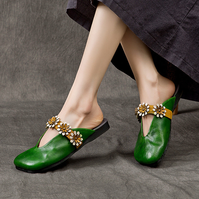 Women's Summer Genuine First Layer Cowhide Closed Toe Outer Leather Shoes