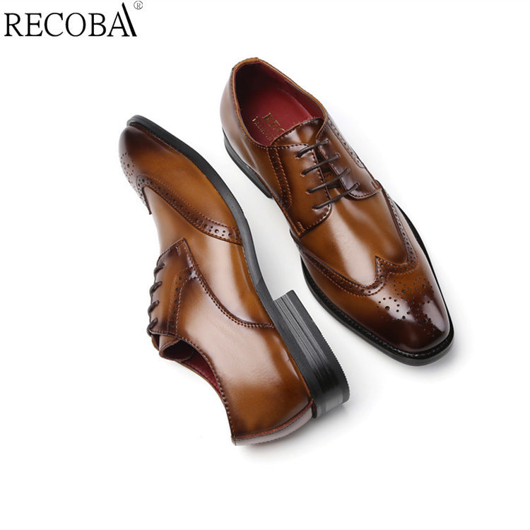 Men's Carving Brogue British Genuine Formal Wear Derby Pointed Leather Shoes