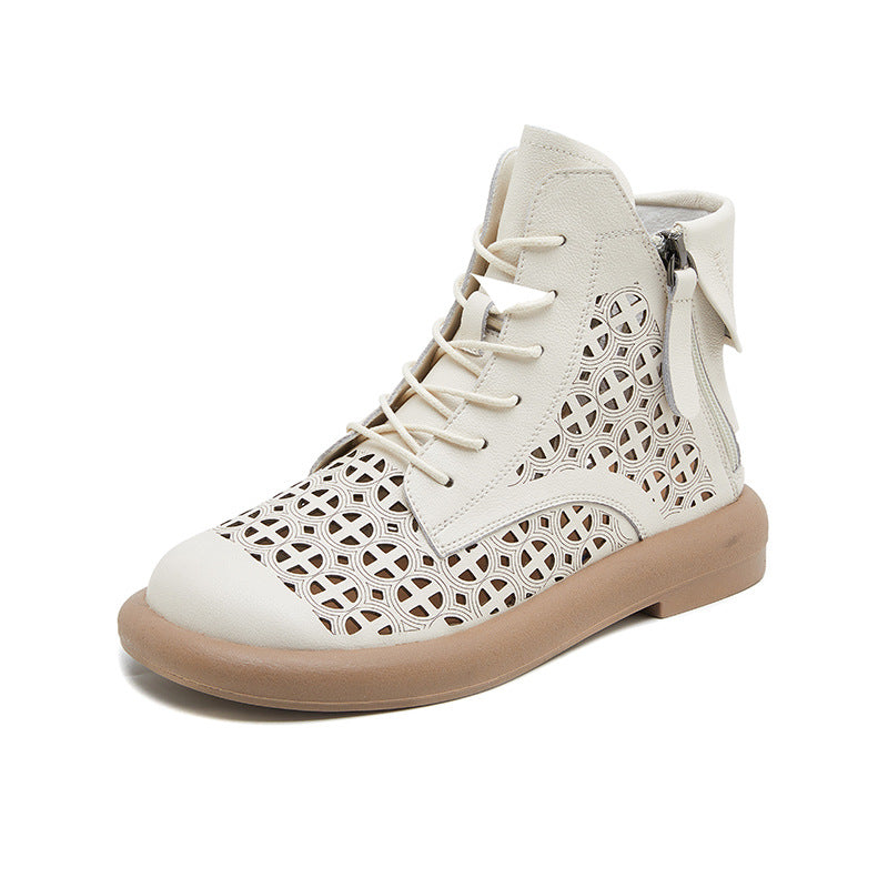 Women's Spring Hollow Martin Short Fashion Retro Style Side Zipper Low Men's Shoes