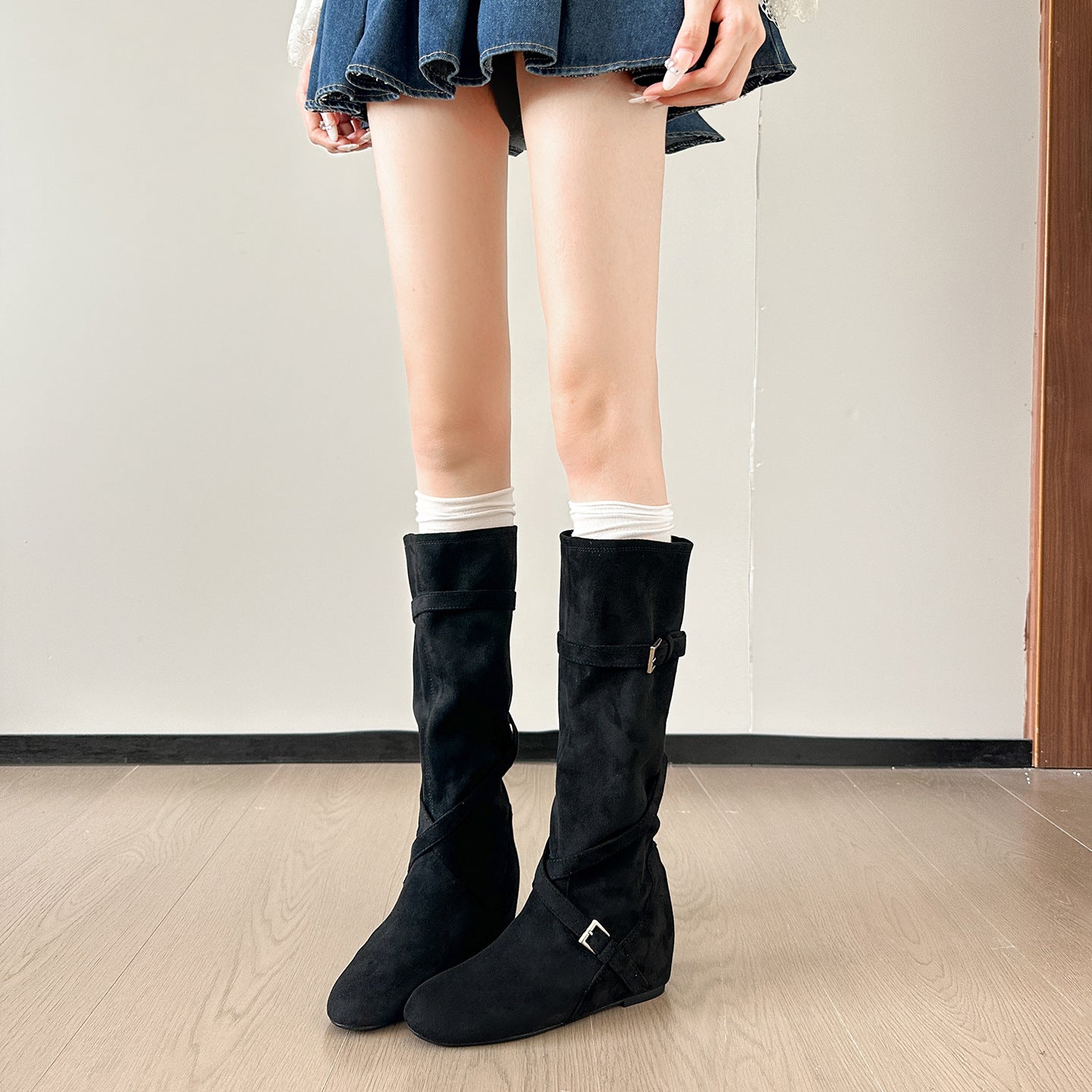 Women's American Retro Chunky Western Cowboy Riding Plus Veet Women's Leather Boots