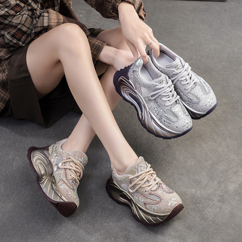 Women's Breathable Mesh Rhinestone Sports Dad Fashion Women's Casual Shoes