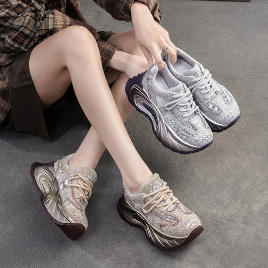 Women's Breathable Mesh Rhinestone Sports Dad Fashion Women's Casual Shoes