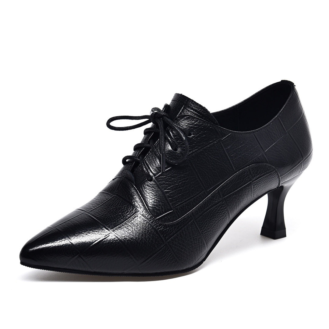 Women's Deep Mouth Pumps Spring Pointed Stiletto High Genuine Leather Shoes