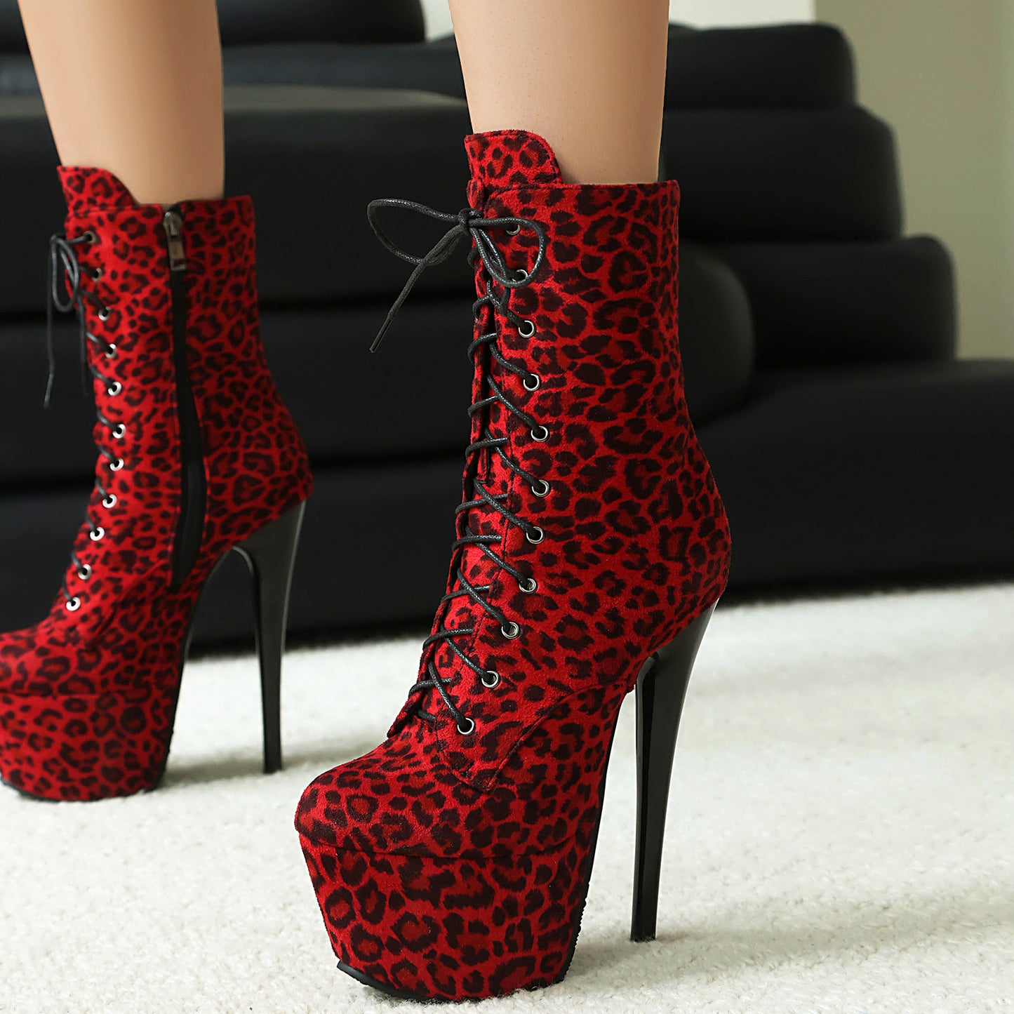 Leopard Print Suede Short Knight Sexy Nightclub Large Women's Leather Boots
