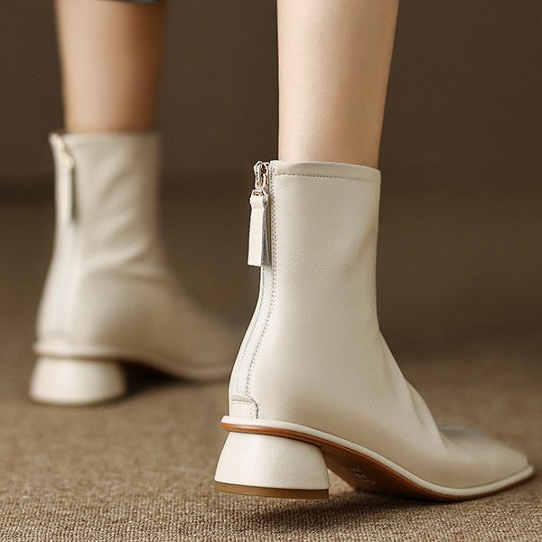 Women's Beige Comfortable Thick British Style Martin Boots