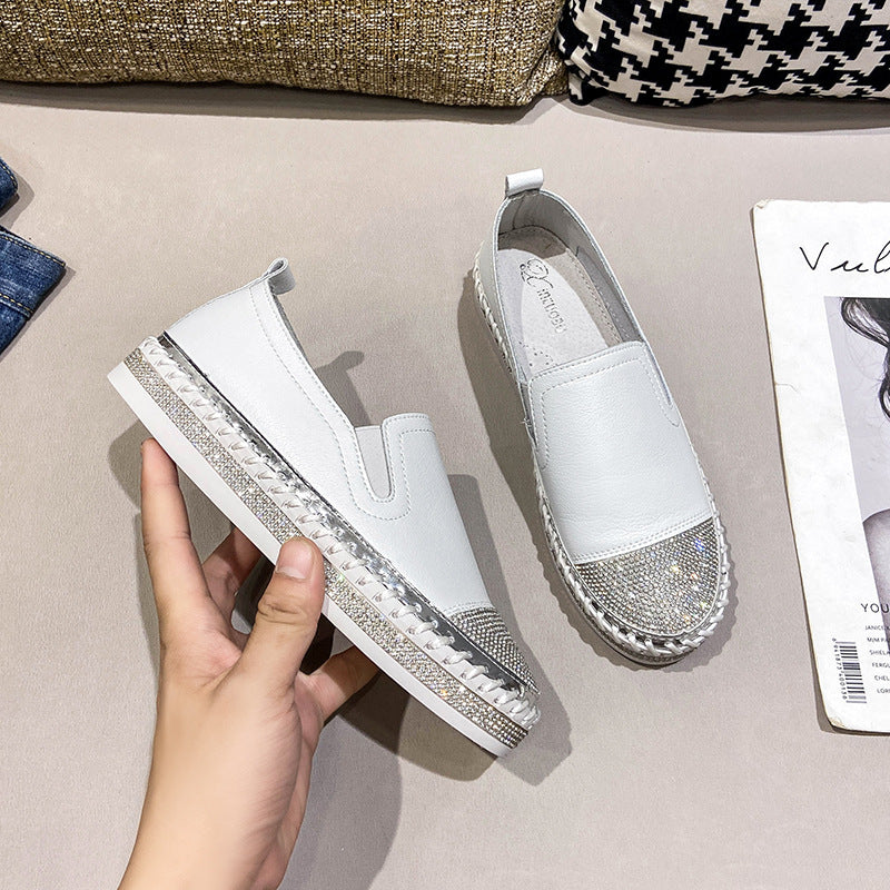 Slip-on Platform Lazy Cowhide Easy Wear Flat Women's Casual Shoes