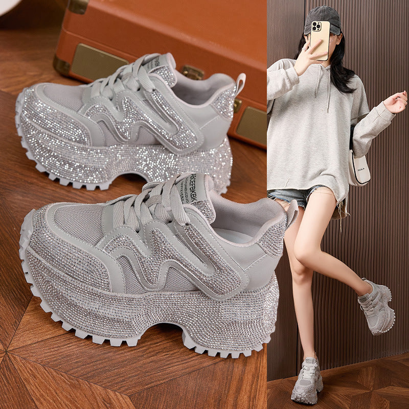 Women's Platform Dad Full Diamond Small Height Increasing Women's Sports Shoes