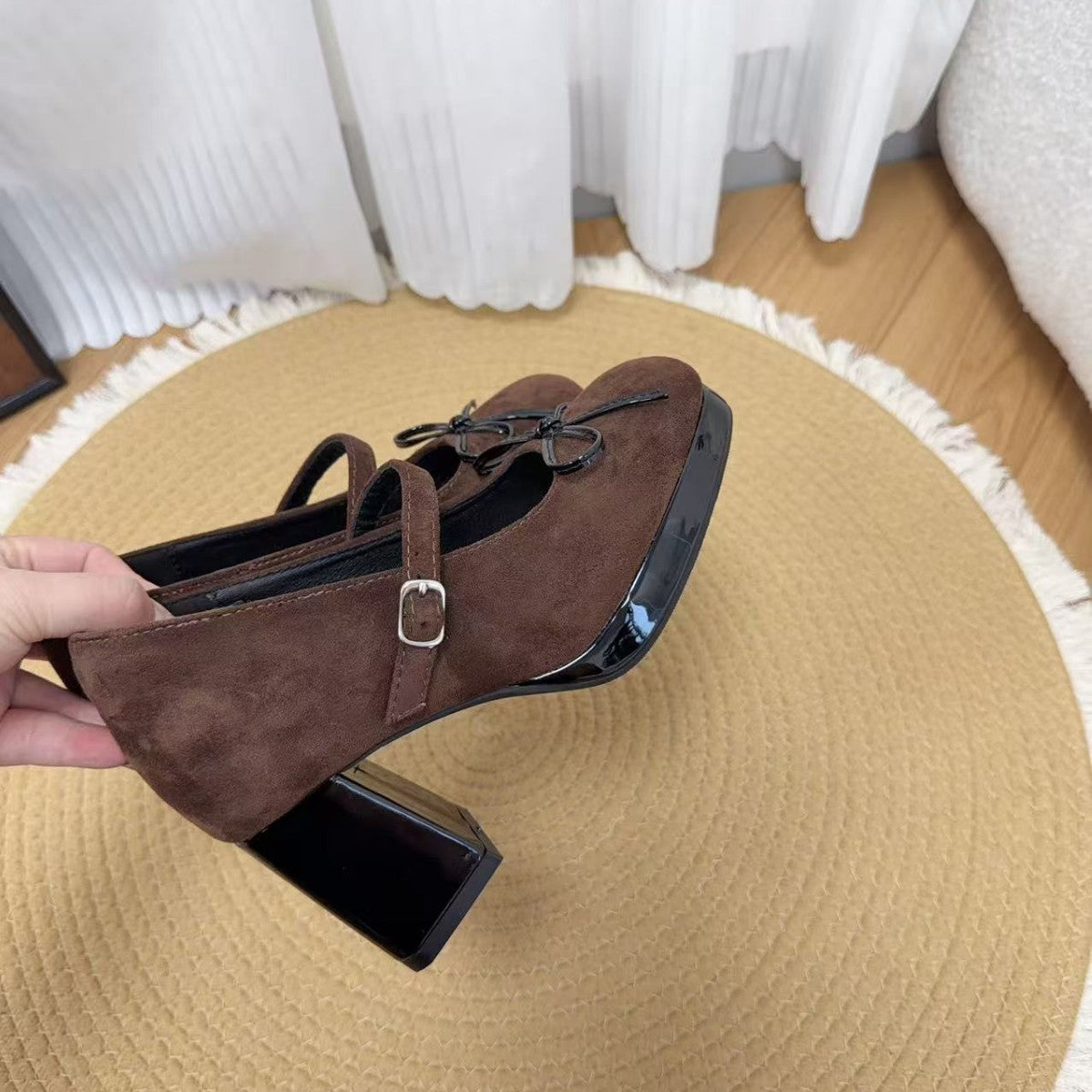 Women's Small Height Increasing Insole High Low-cut Chunky Mary Women's Casual Shoes