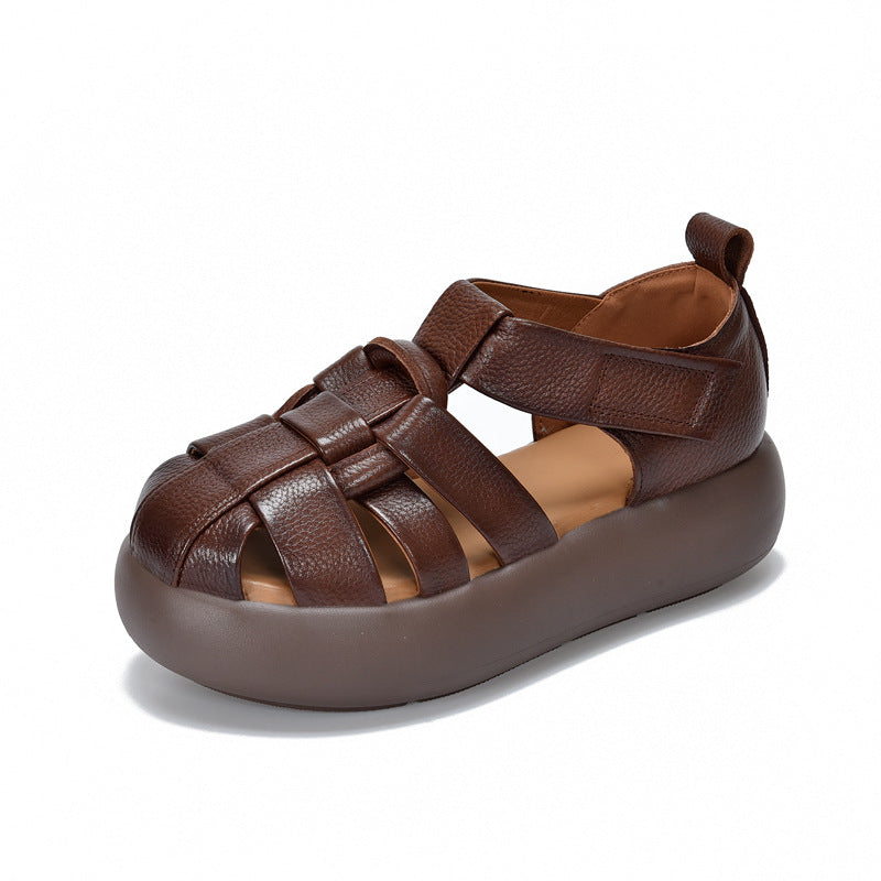 Women's Lightweight Genuine Closed Toe Summer Cowhide Roman Platform Sandals