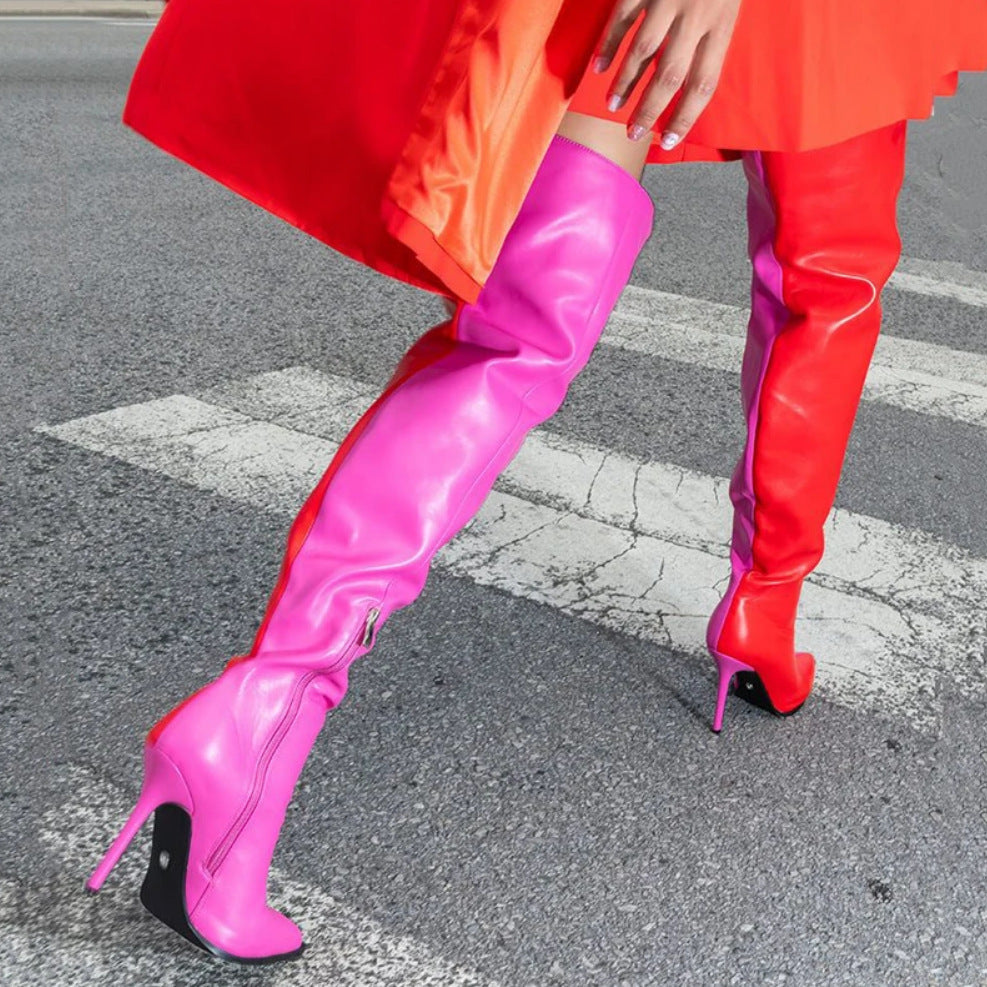 Stylish Color Block Side Zipper Stiletto Heels