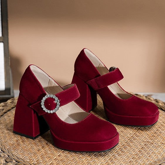 Women's Chunky Mary Jane Wedding Rhinestones Strap Women's Fashion Shoes