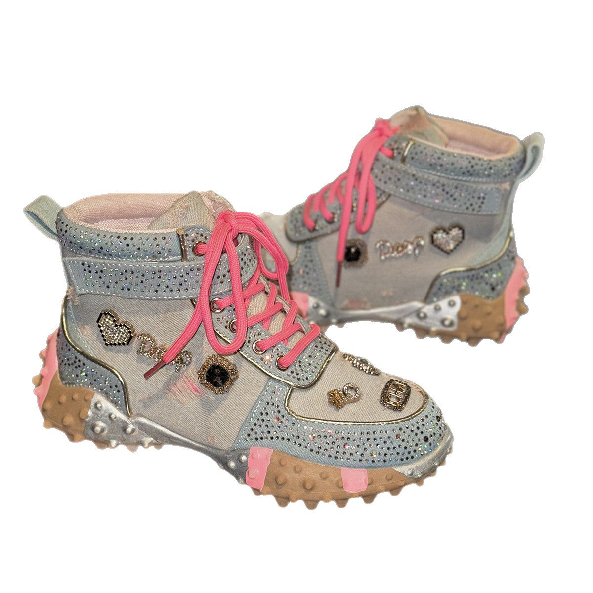 Women's Pink Mesh Surface Clunky Large Size Fashion Sneakers