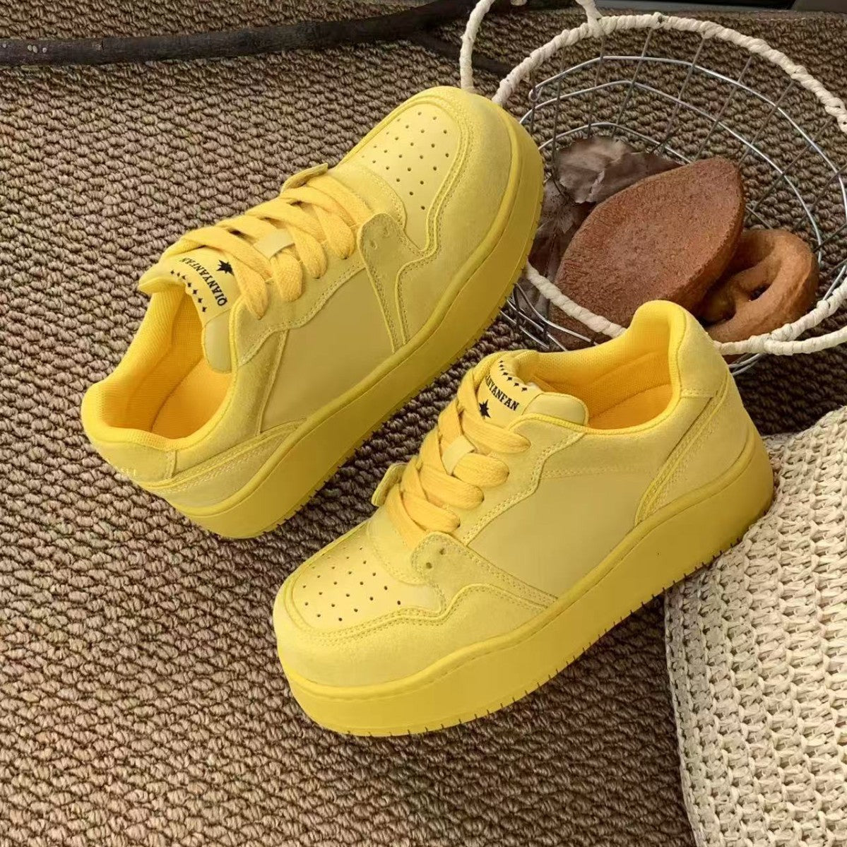 Women's Preface Fan Yellow Board Round Head Thick Bottom Height Increasing Women's Casual Shoes