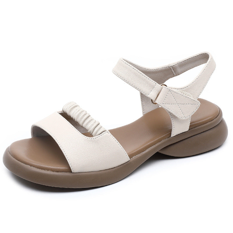 Women's Layer Cowhide Soft Bottom Mother Flat Comfortable Sandals